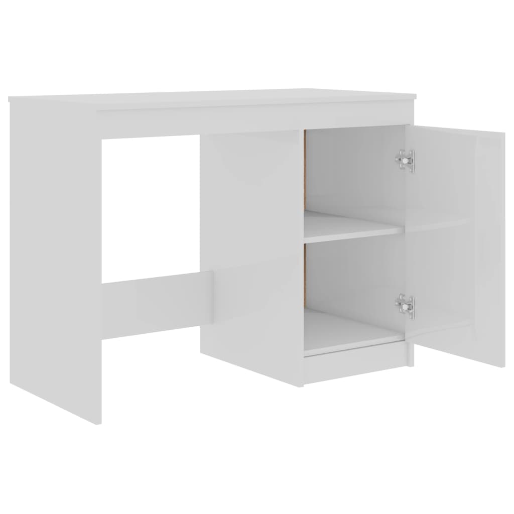 vidaXL Písací stôl, lesklý biely 140x50x76 cm, drevotrieska