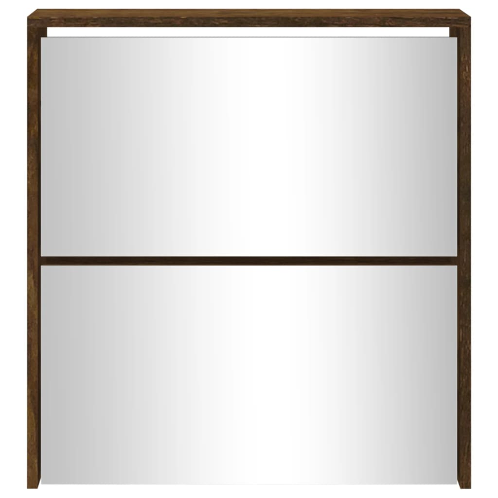 vidaXL Botník so zrkadlom 2-poschodový dymový dub 63x17x67 cm