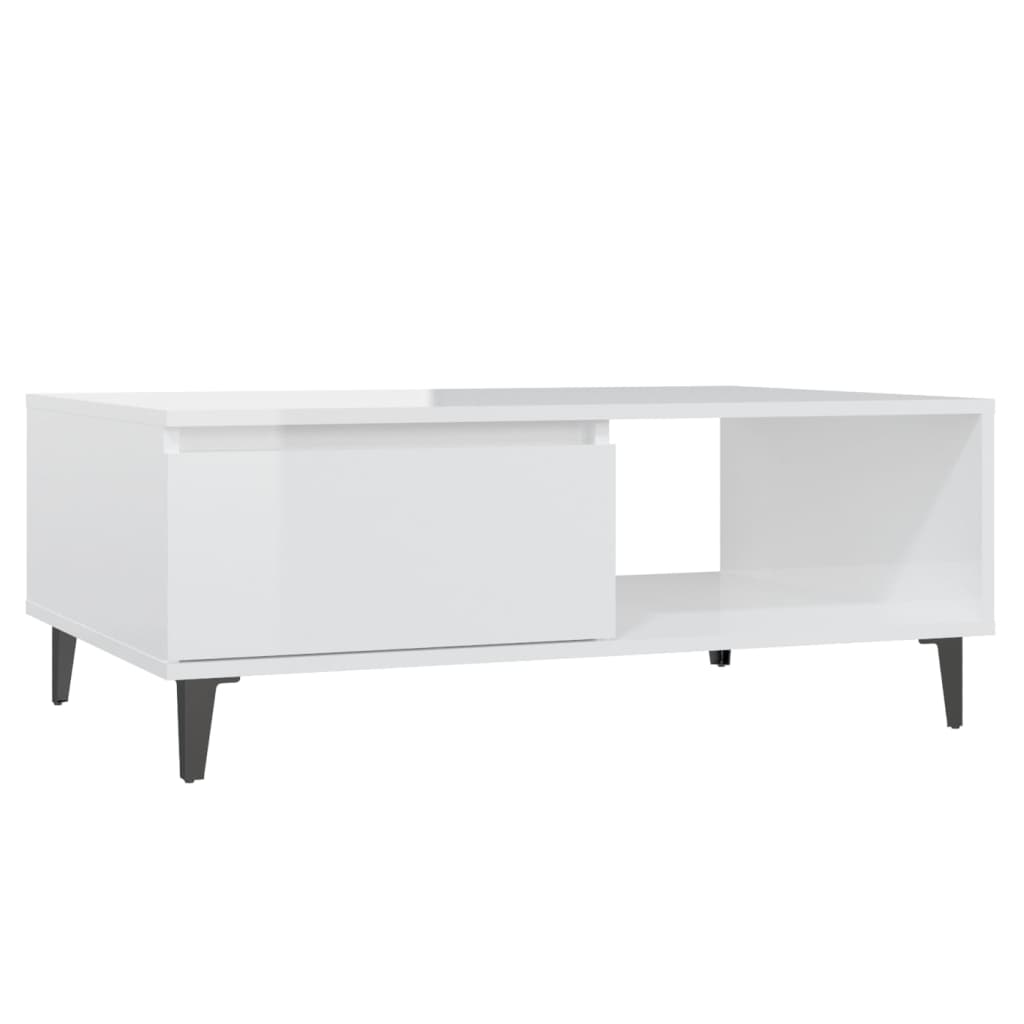 vidaXL Konferenčný stolík lesklý biely 90x60x35 cm drevotrieska