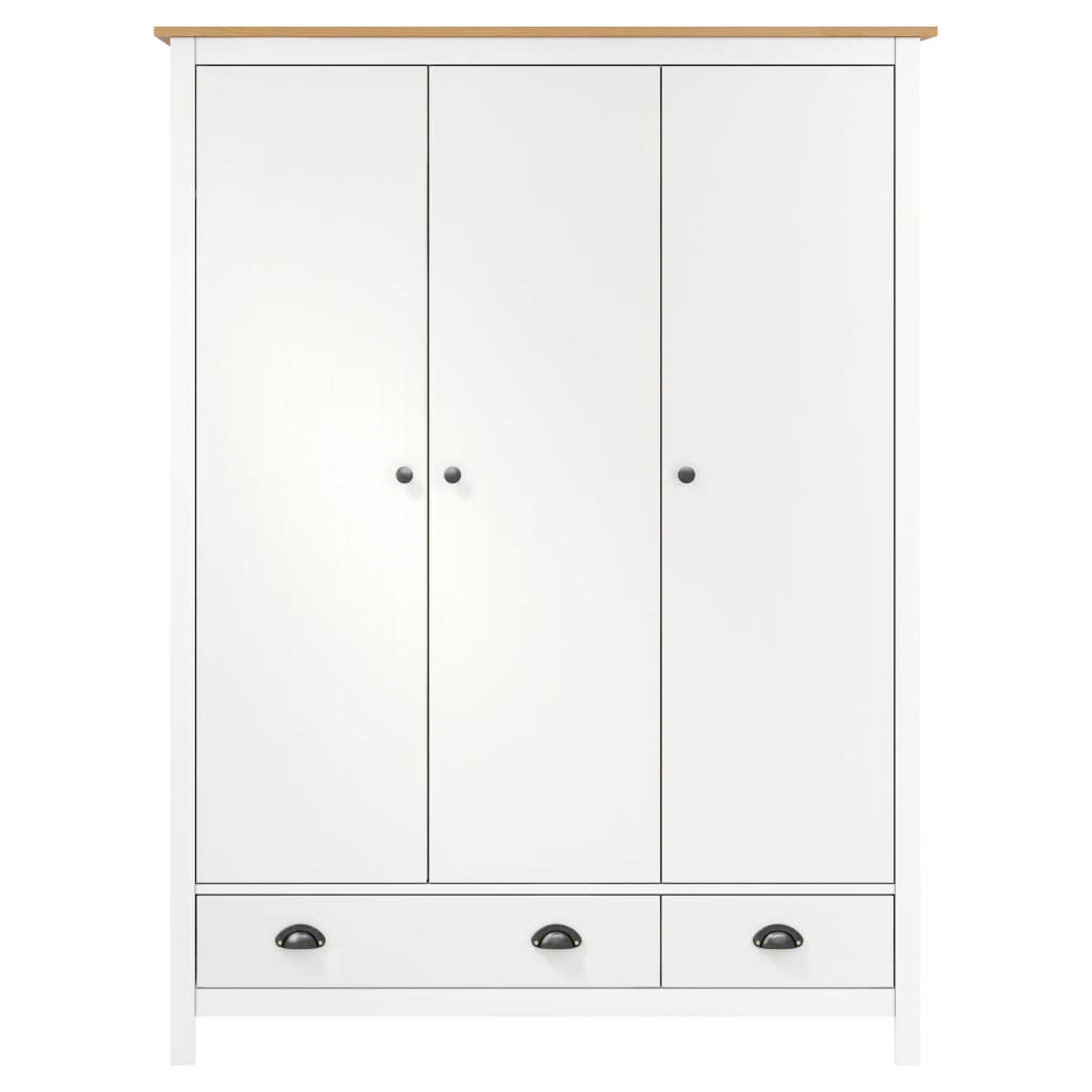 vidaXL 3-dverový šatník Hill, biely 127x50x170 cm, borovicový masív