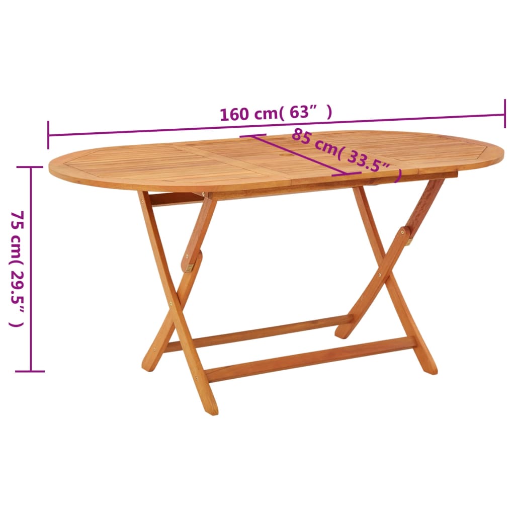 vidaXL Skladací záhradný stôl 160x85x75 cm eukalyptový masív