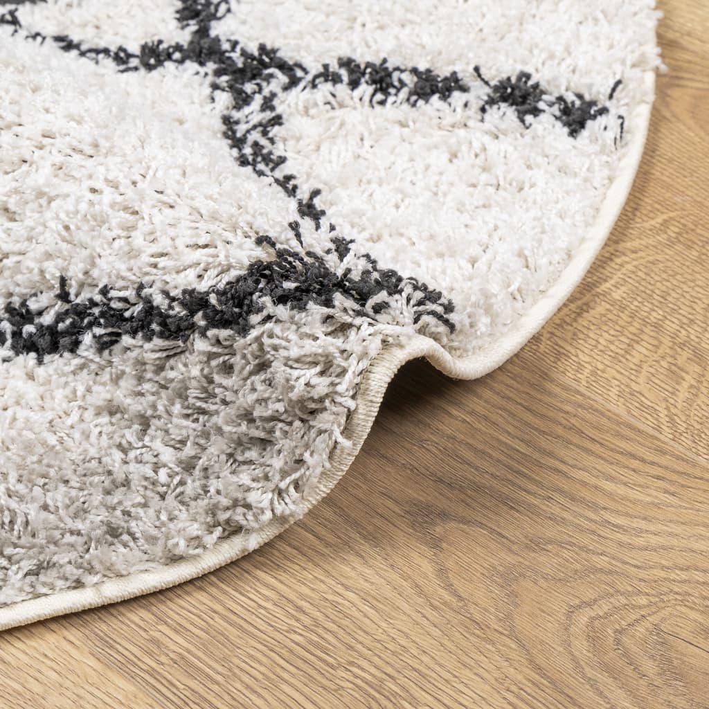 vidaXL Shaggy koberec PAMPLONA, vysoký vlas, krémovo čierny Ø 80 cm