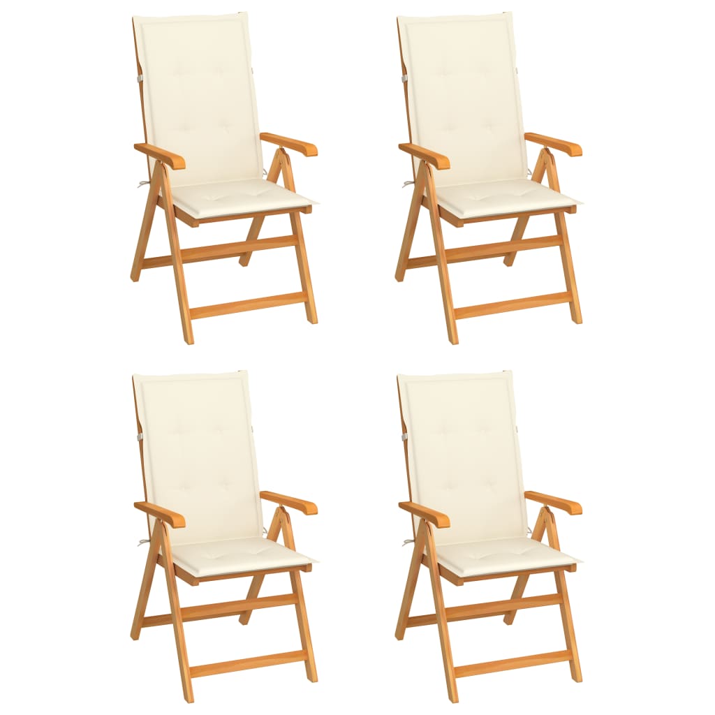 vidaXL Záhradné stoličky 4 ks, krémové podložky, tíkový masív