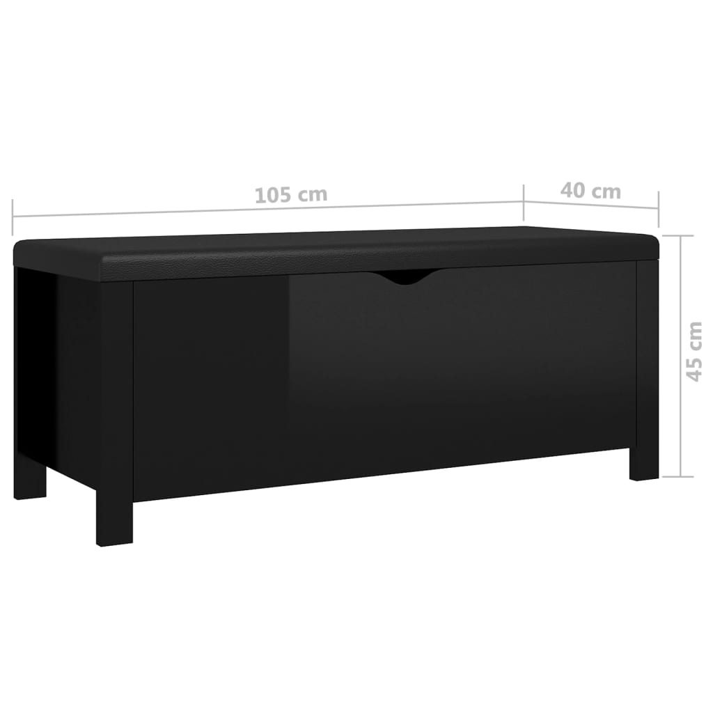 vidaXL Úložný box s vankúšom čierna, vysoký lesk 105x40x45 cm drevotrieska