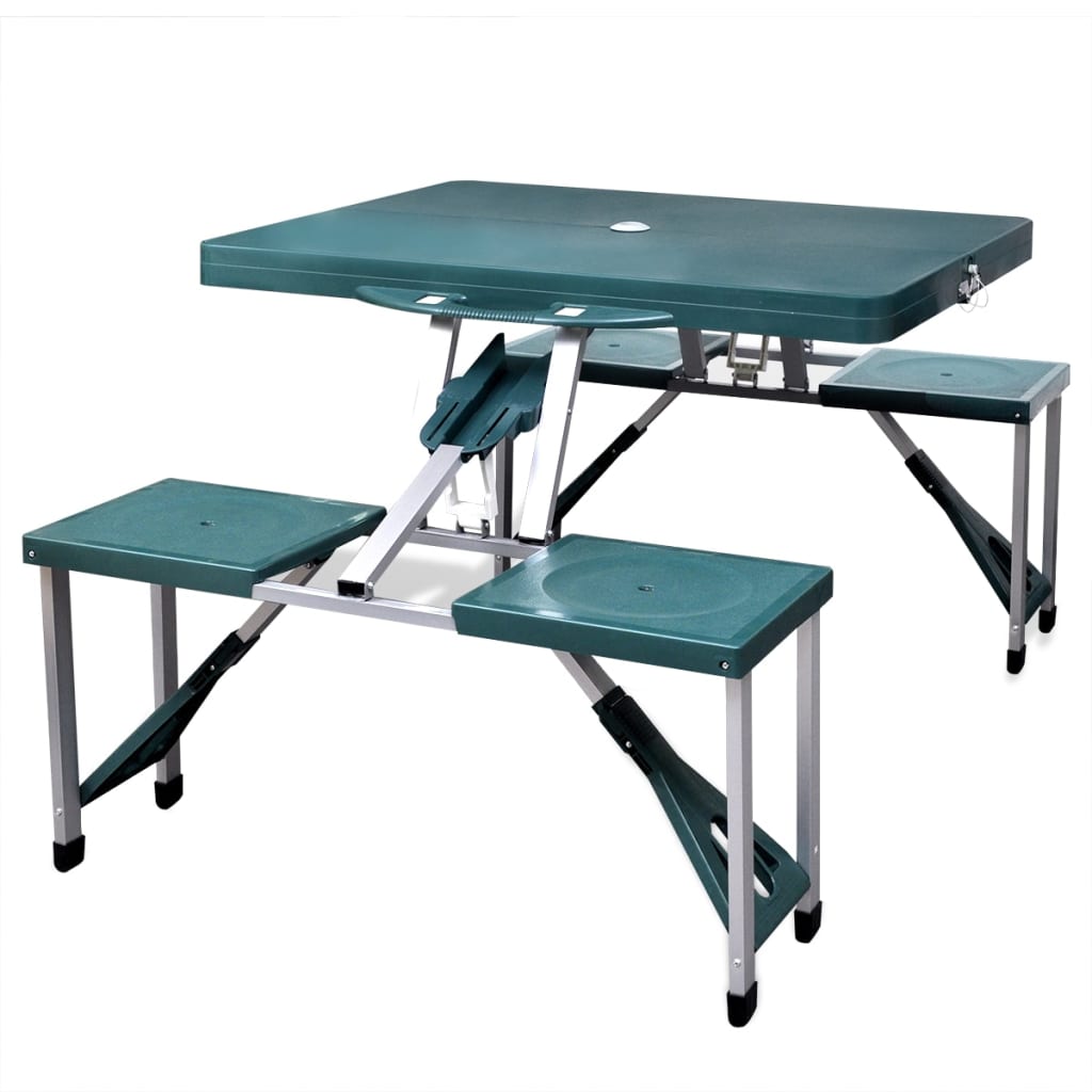 Zelený skladací kempingový set - stôl so 4 stoličkami, extra ľahký