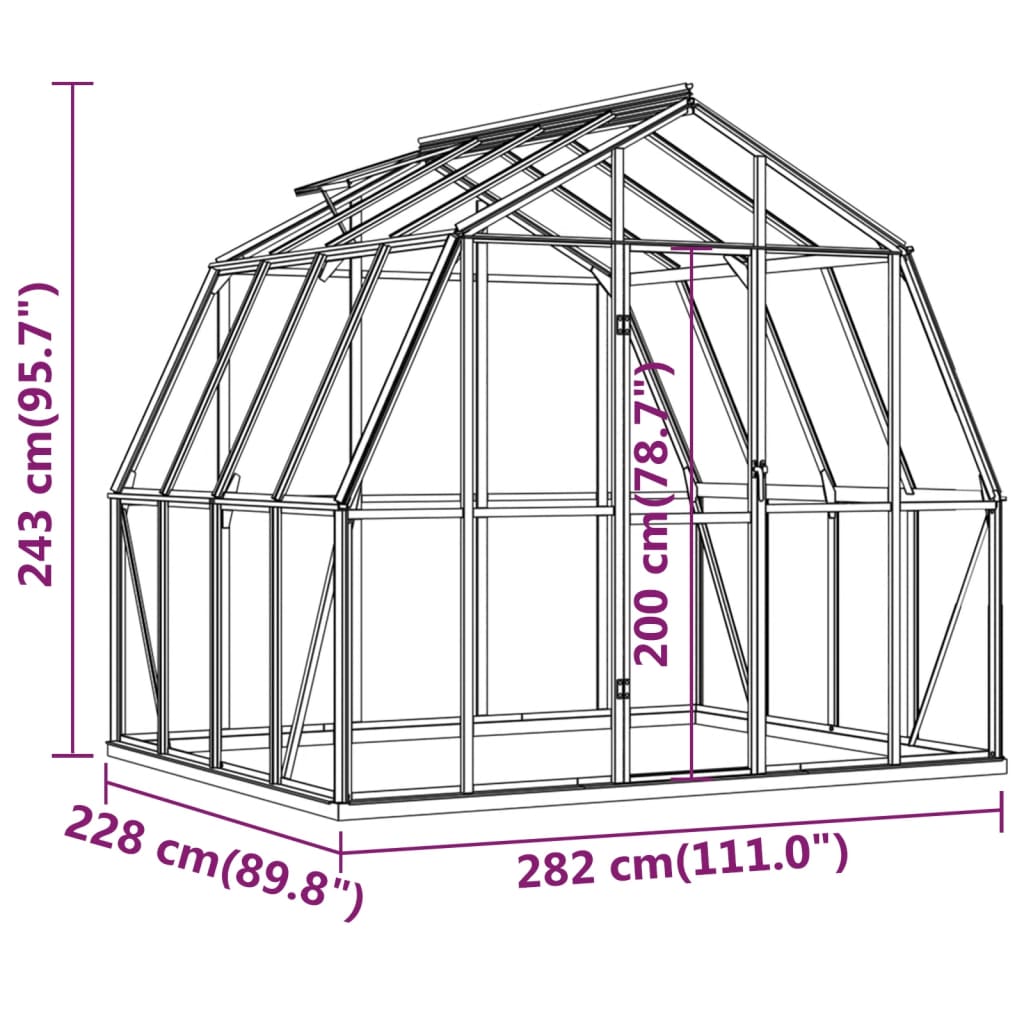 vidaXL Skleník s podkladovým rámom, antracitový 6,43 m², hliník