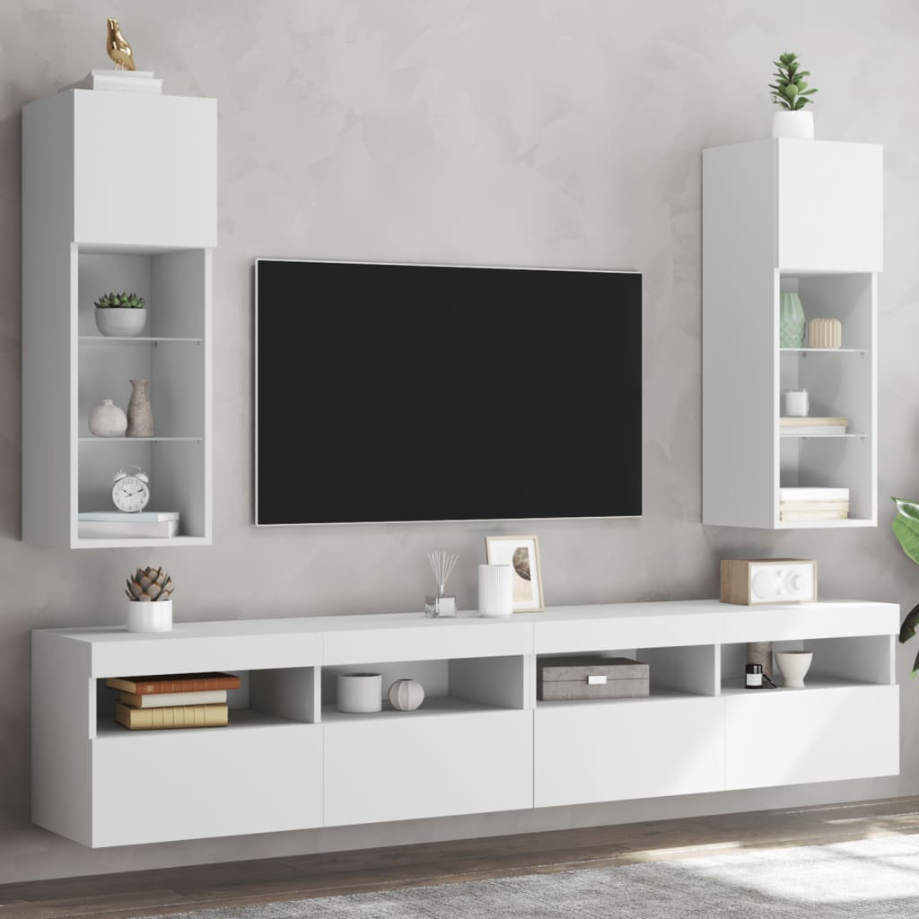 vidaXL TV skrinky s LED svetlami 2 ks biele 30,5x30x90 cm