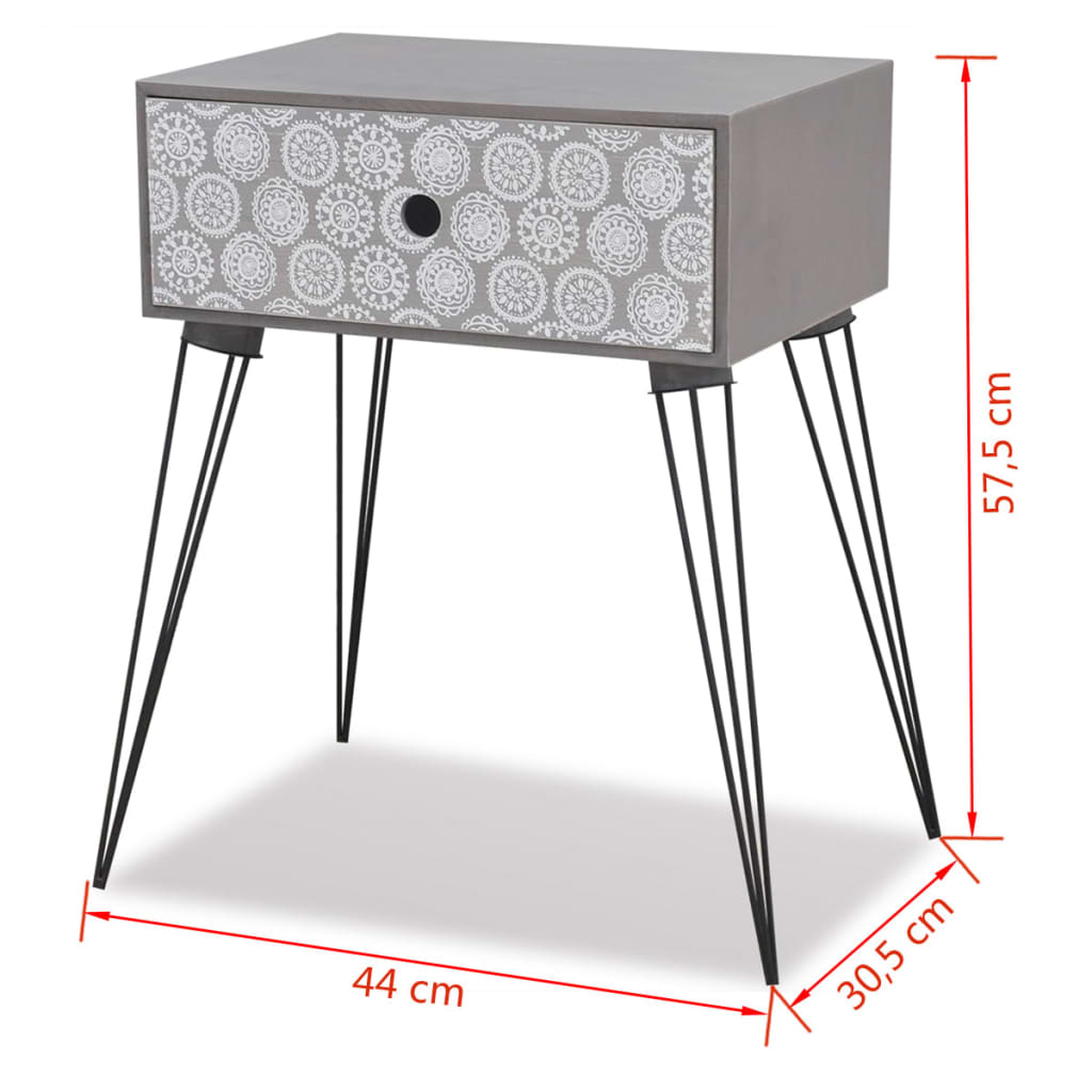 vidaXL Nočný stolík s 1 zásuvkou, obdĺžnikový, sivý