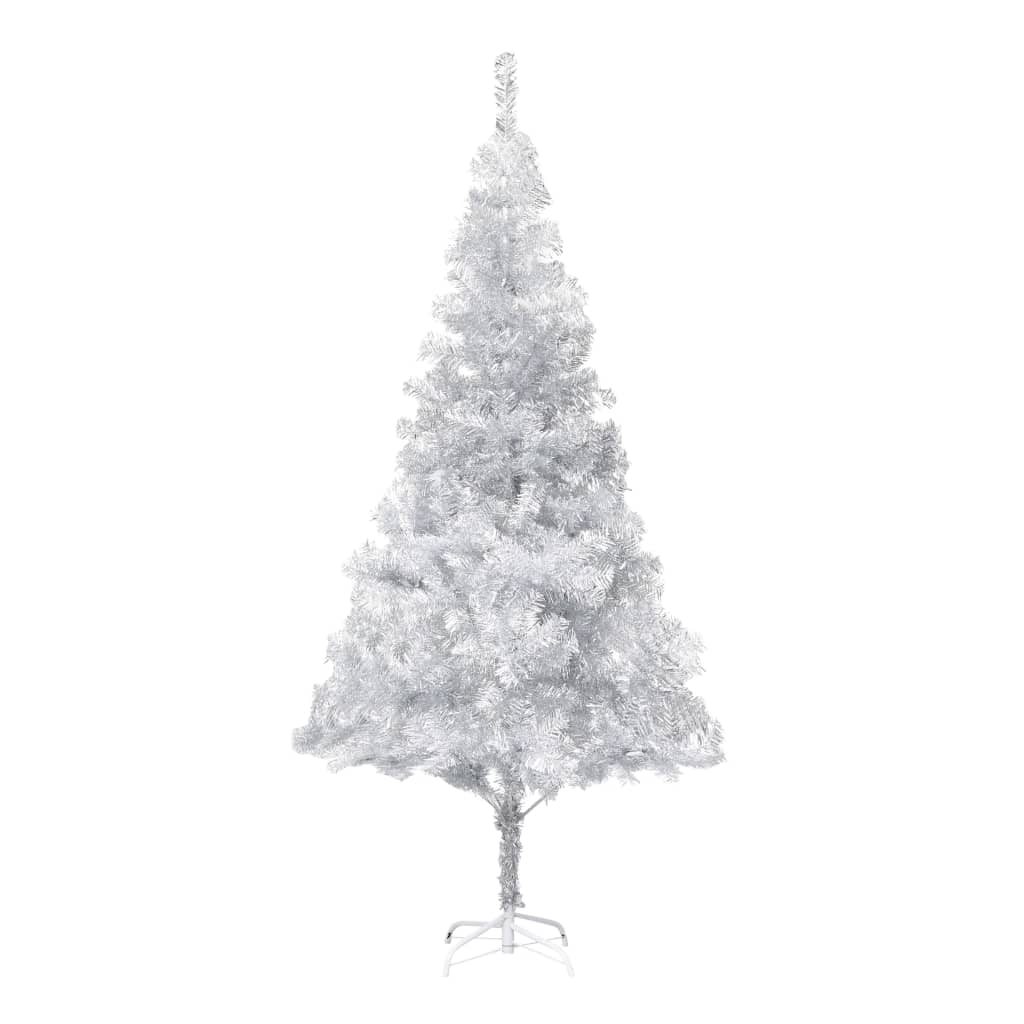 vidaXL Osvetlený umelý vianočný stromček+stojan, strieborný 210 cm PET