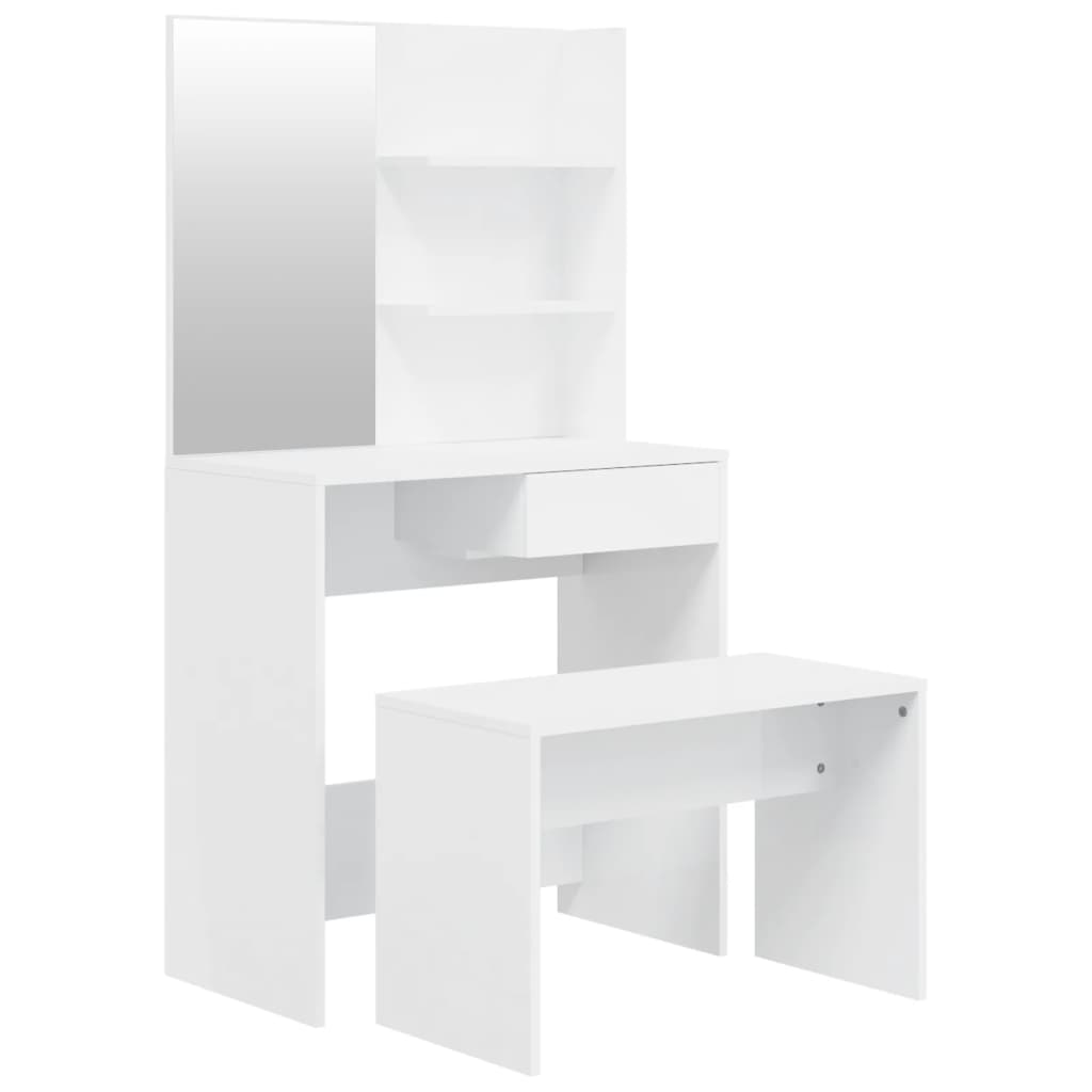 vidaXL Sada toaletného stolíka lesklá biela 74,5x40x141 cm