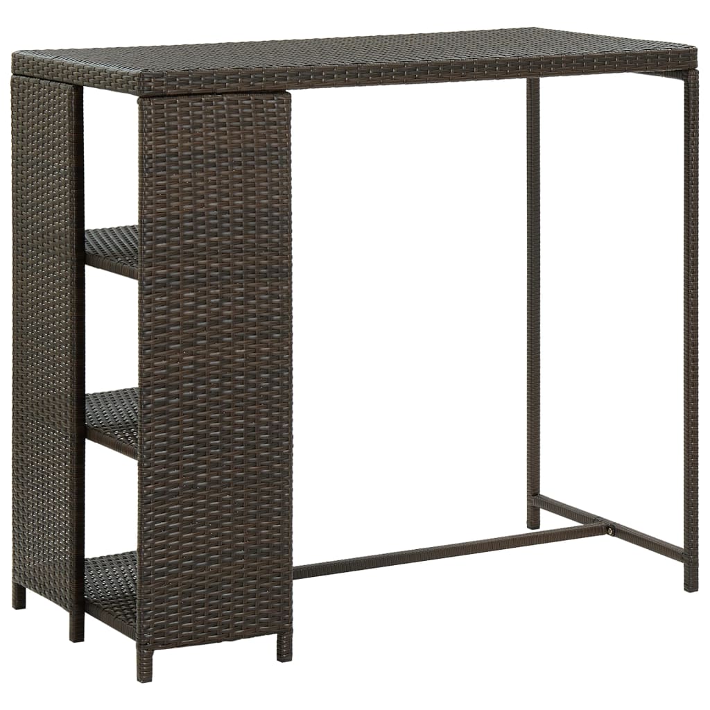 vidaXL Barový stolík s úložným regálom hnedý 120x60x110 cm polyratan