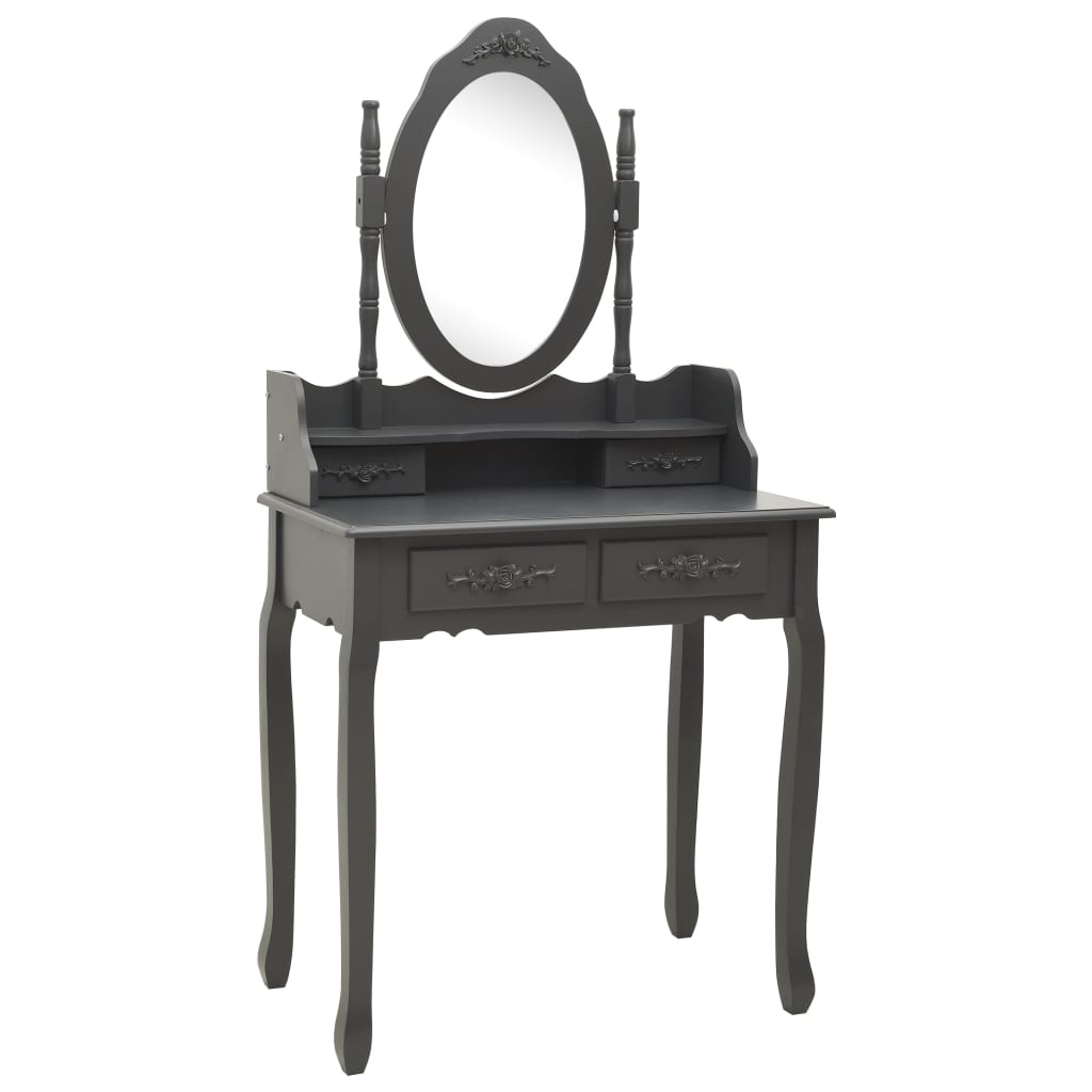 vidaXL Toaletný stolík so stoličkou, sivý 75x69x140 cm, paulovnia