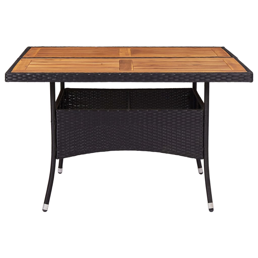vidaXL Vonkajší jedálenský stôl čierny polyratan a masívne akáciové drevo