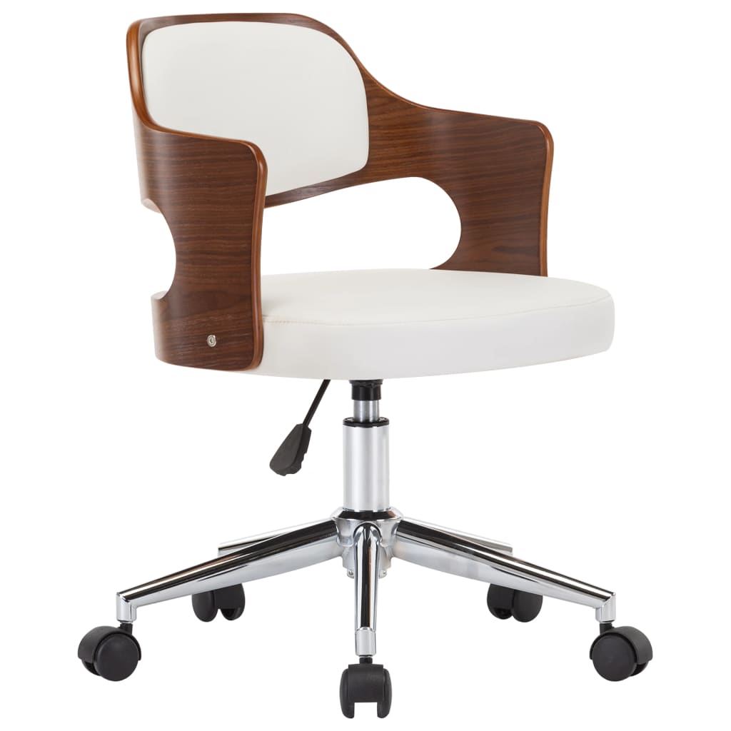 vidaXL Otočná kancelárska stolička biela ohýbané drevo a umelá koža