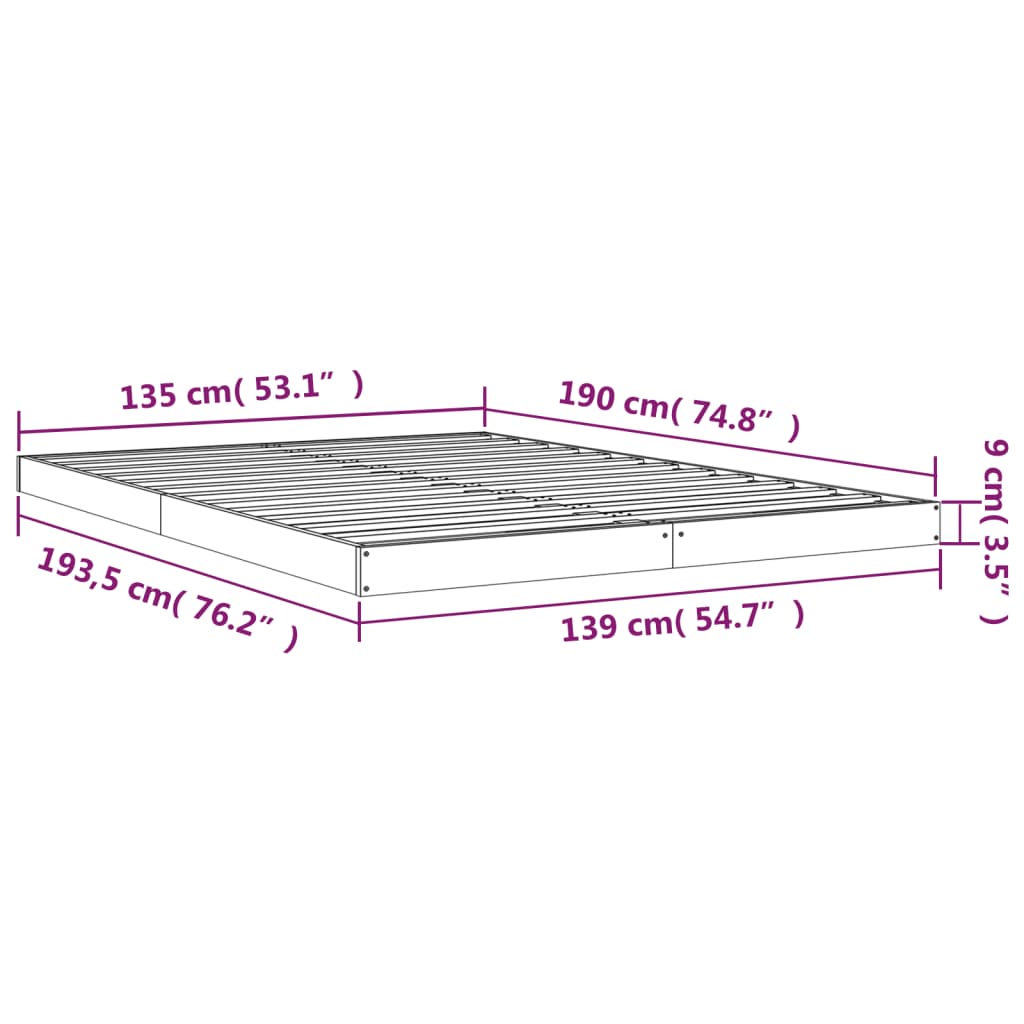 vidaXL Posteľný rám sivý 135x190 cm borovicový masív dvojlôžko