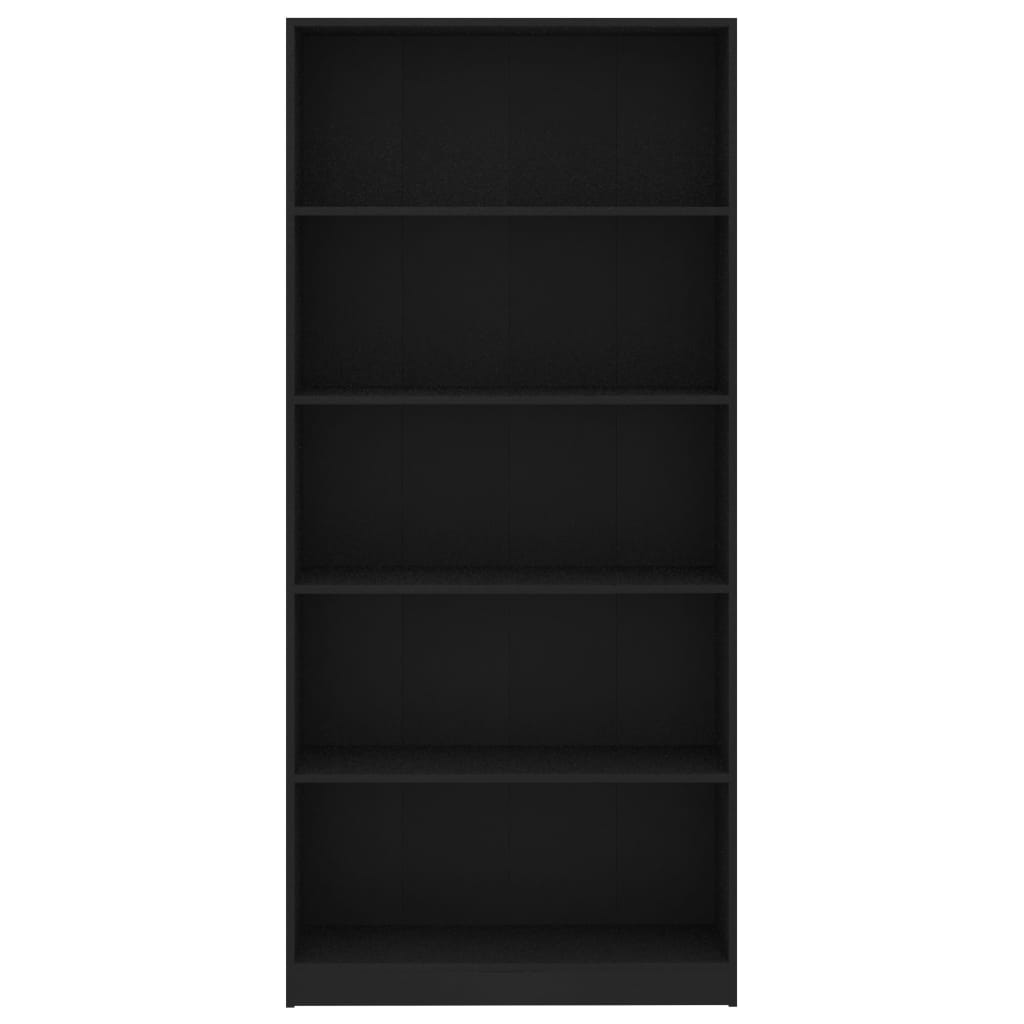 vidaXL Knižnica, 5 políc, čierna 80x24x175 cm, kompozitné drevo