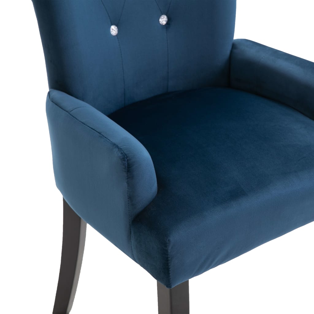 vidaXL Jedálenská stolička s opierkami, tmavomodrá, zamat