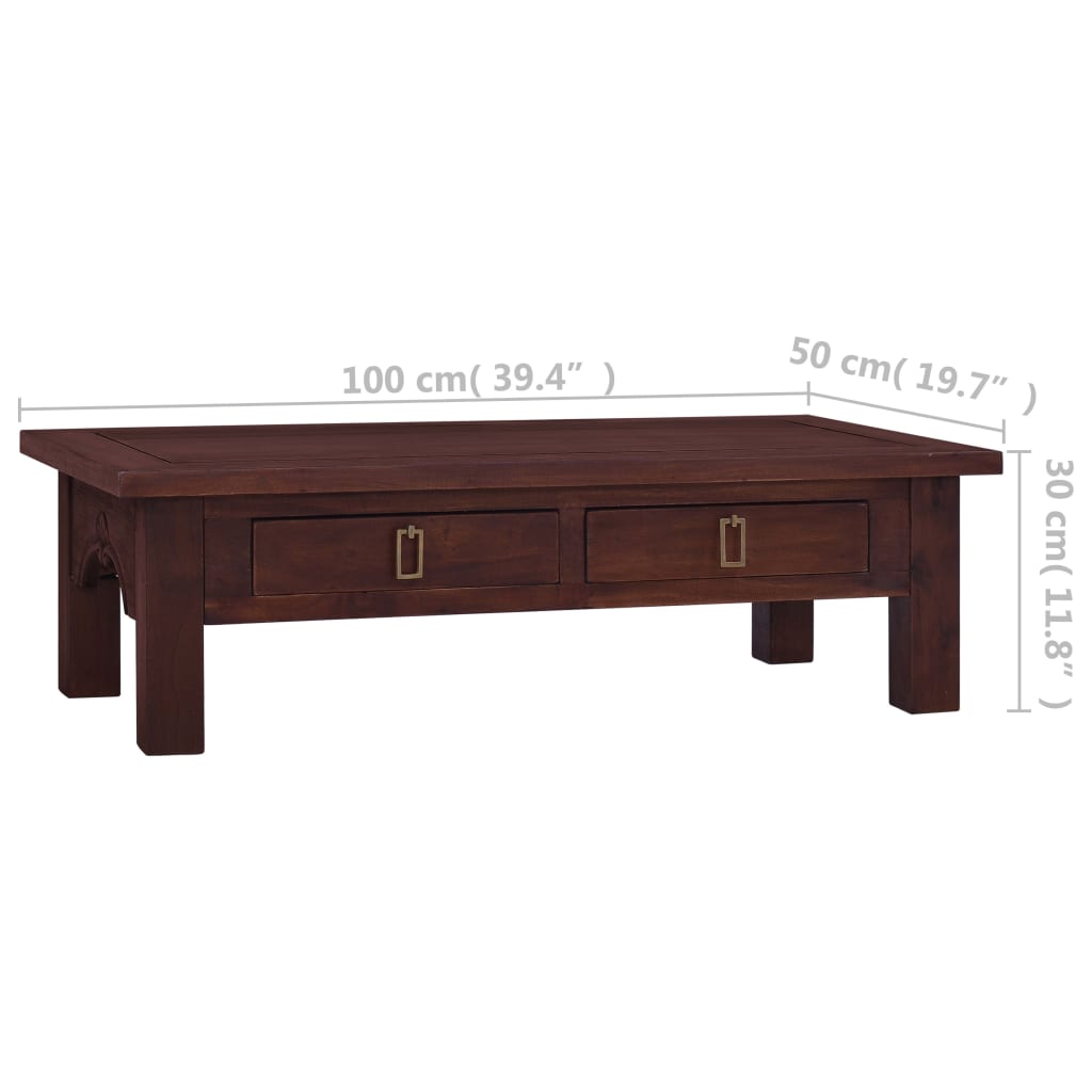 vidaXL Konferenčný stolík klasický hnedý 100x50x40 cm mahagónový masív