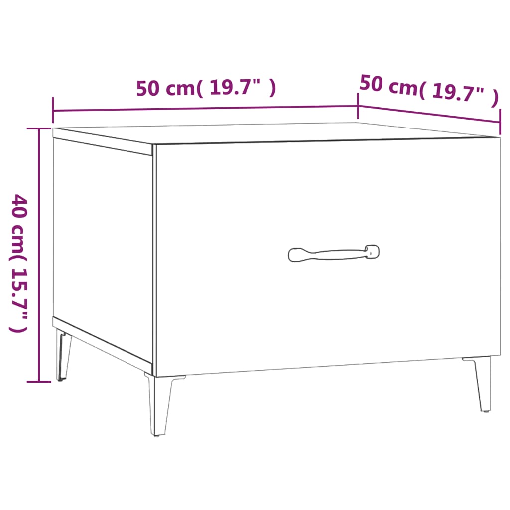 vidaXL Konferenčný stolík s kovovými nohami biely 50x50x40 cm