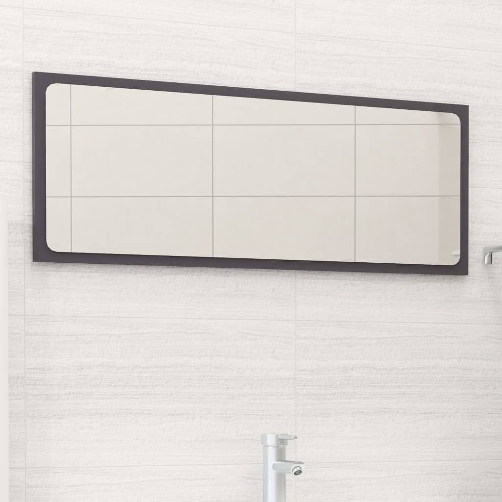 vidaXL Kúpeľňové zrkadlo, lesklé sivé 90x1,5x37 cm, kompozitné drevo