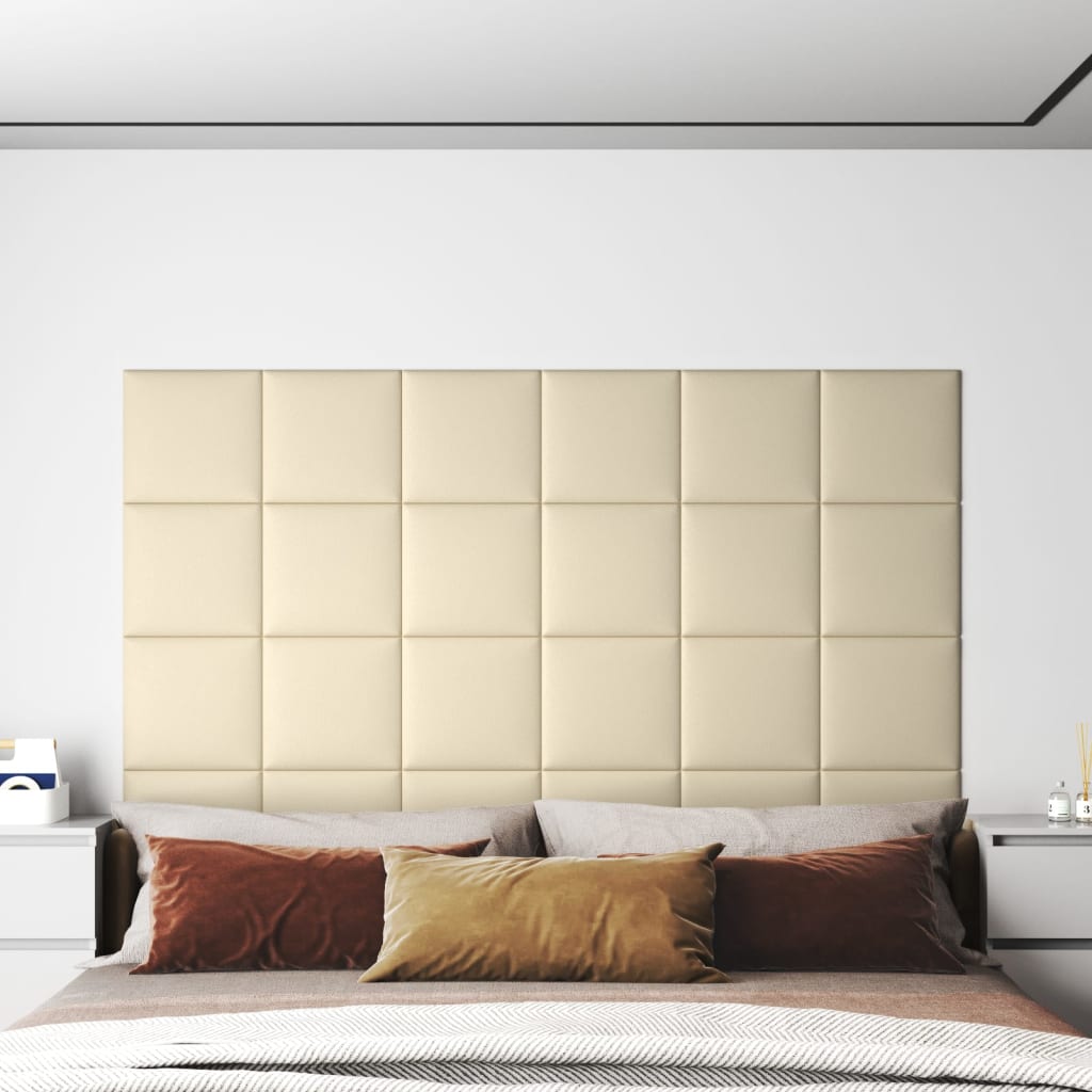 vidaXL Nástenné panely 12 ks krémové 30x30 cm umelá koža 1,08 m²