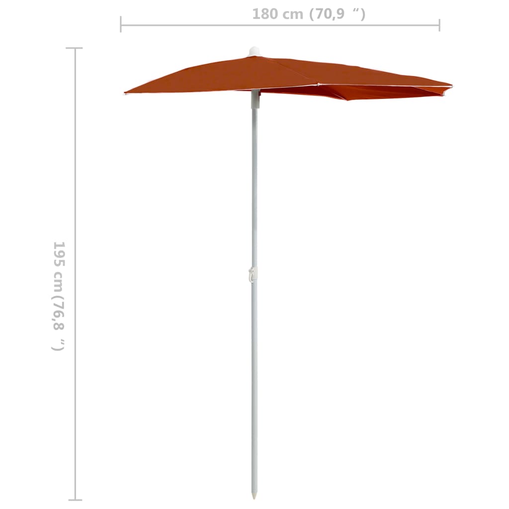 vidaXL Polkruhový záhradný slnečník s tyčou 180x90 cm, tehlový