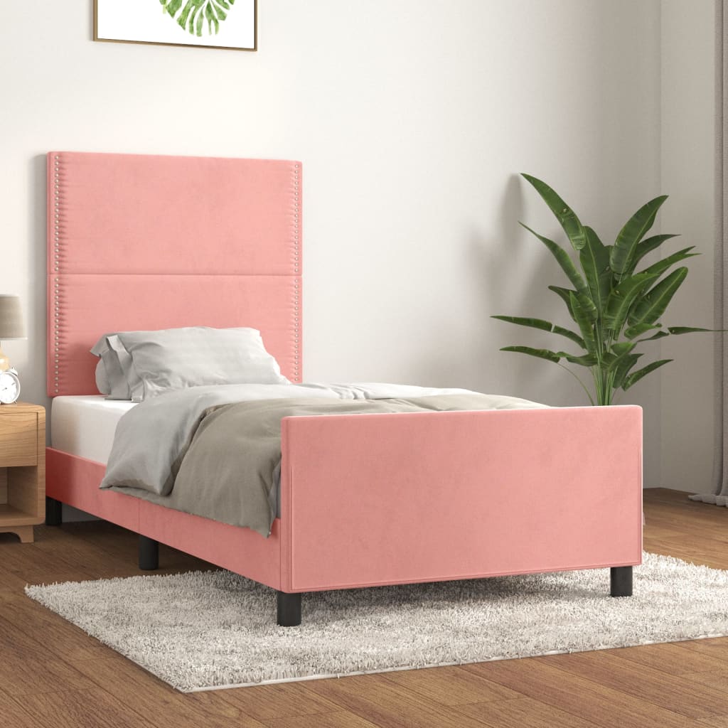 vidaXL Rám postele s čelom ružový 100x200 cm zamat