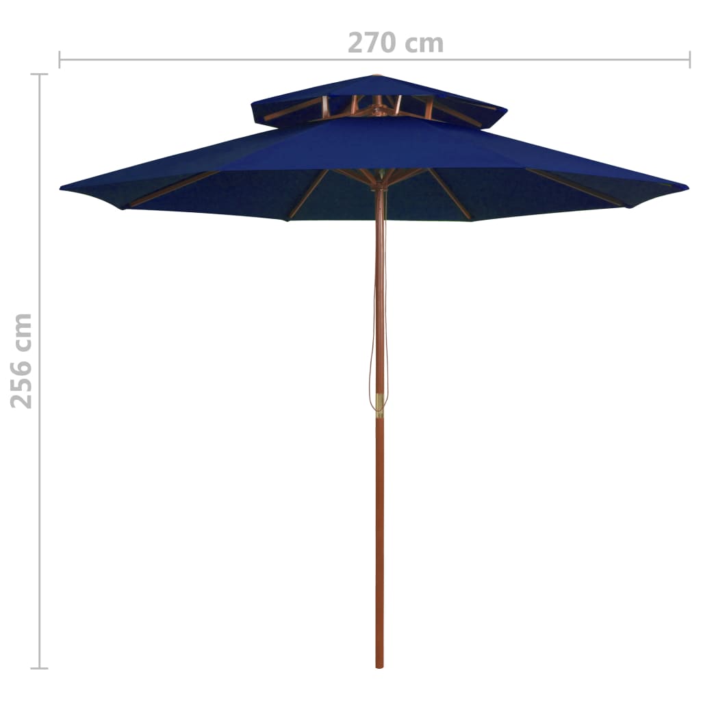 vidaXL Dvojitý slnečník s drevenou tyčou modrý 270 cm