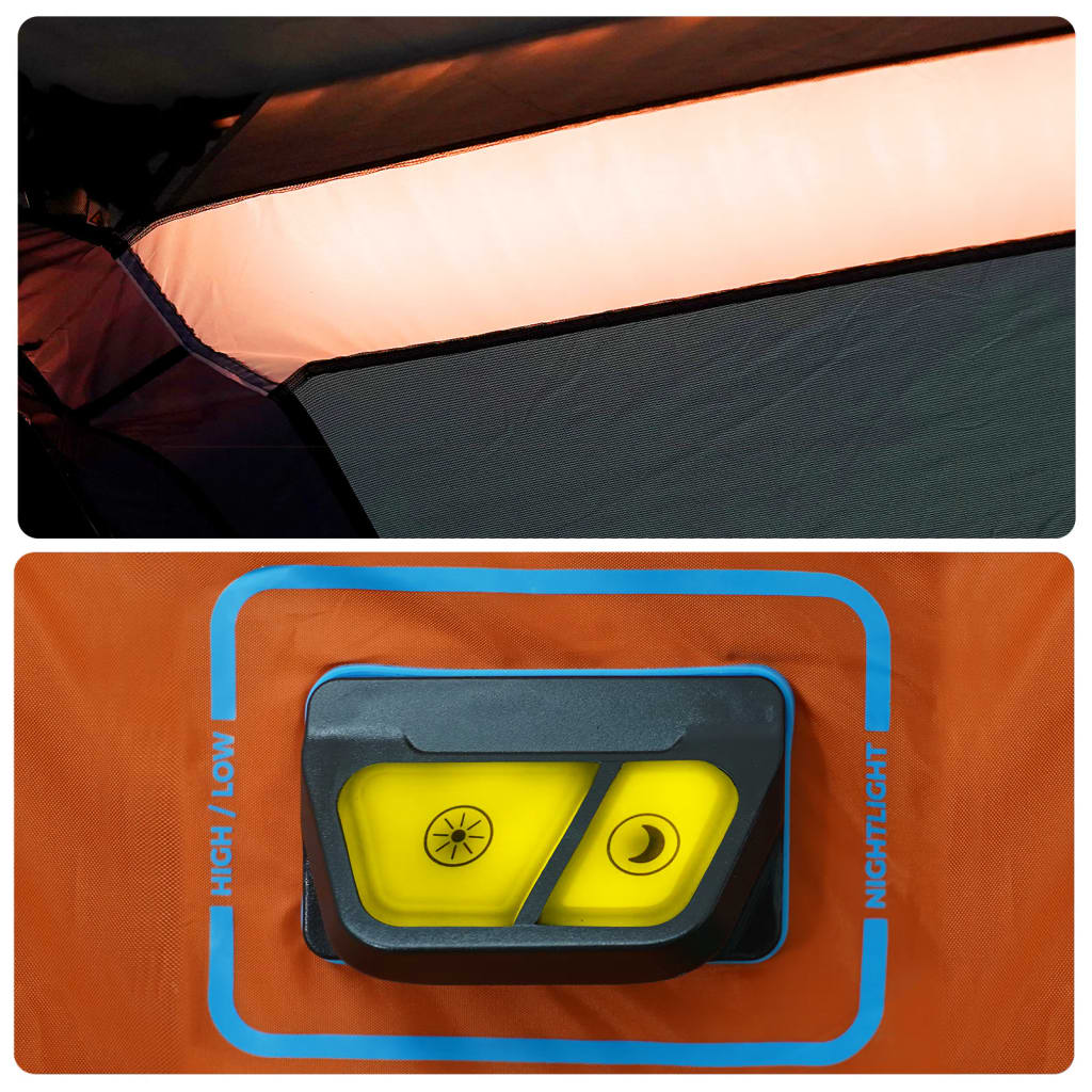 vidaXL Kempingový stan s LED svetlom, 9 osôb, svetlosivý a oranžový