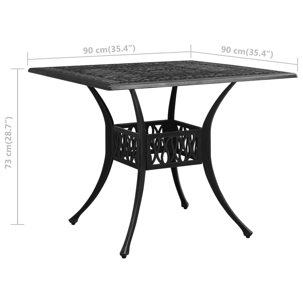 vidaXL Záhradný stôl čierny 90x90x73 cm liaty hliník
