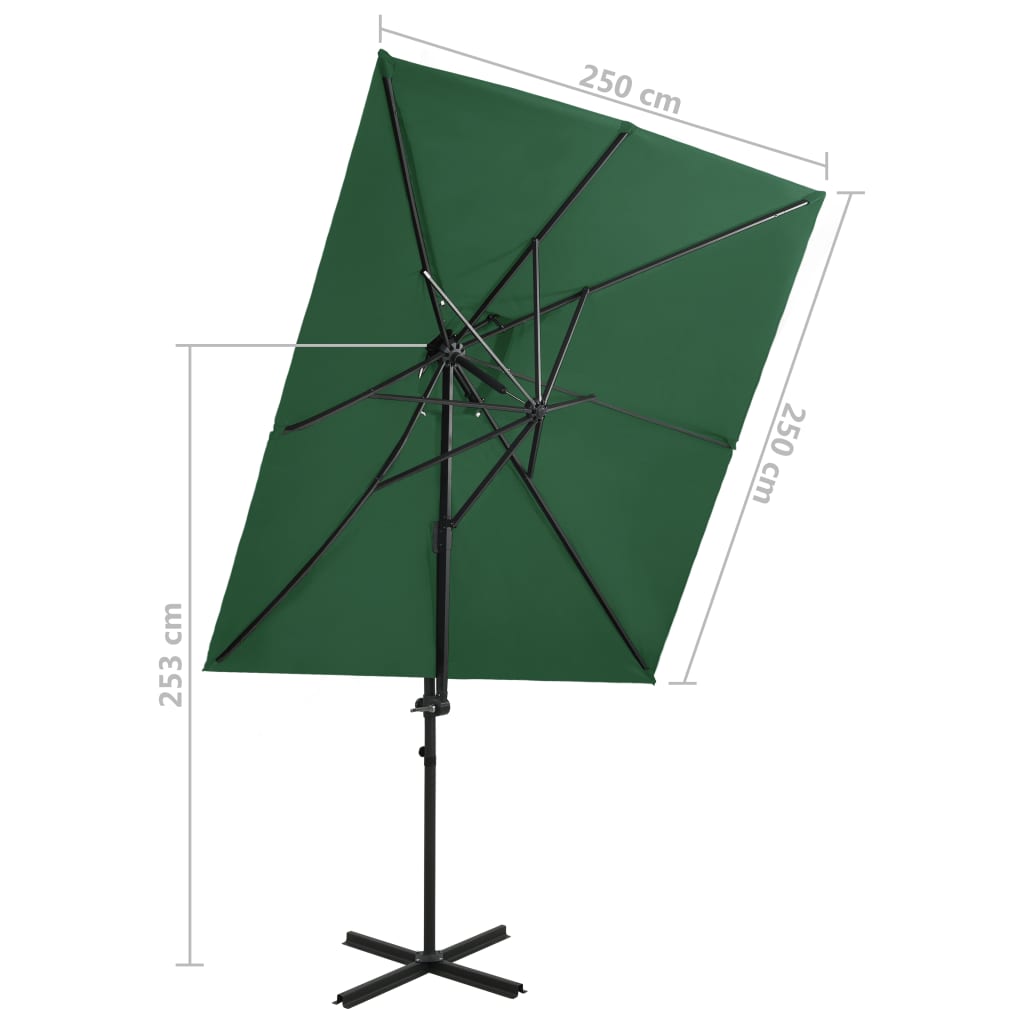 vidaXL Závesný slnečník s dvojitou strieškou zelený 250x250 cm
