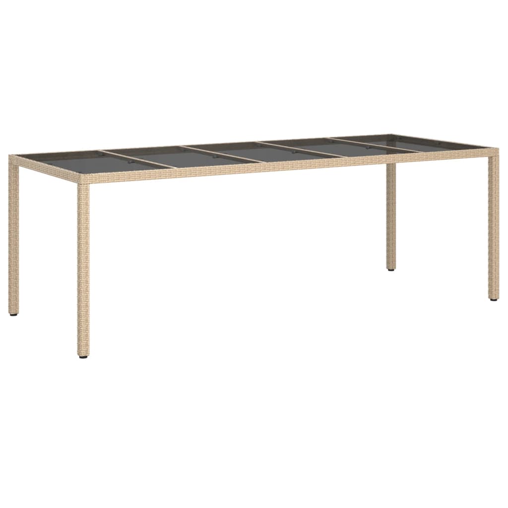 vidaXL Záhradný stôl béžový 250x100x75 cm tvrdené sklo a polyratan