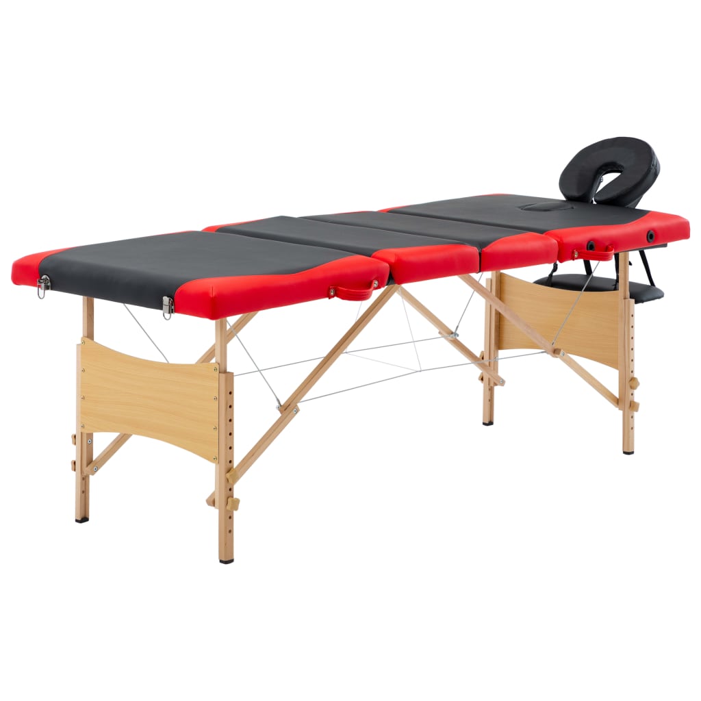 vidaXL Skladací masážny stôl 4 zónový drevený čierny a červený