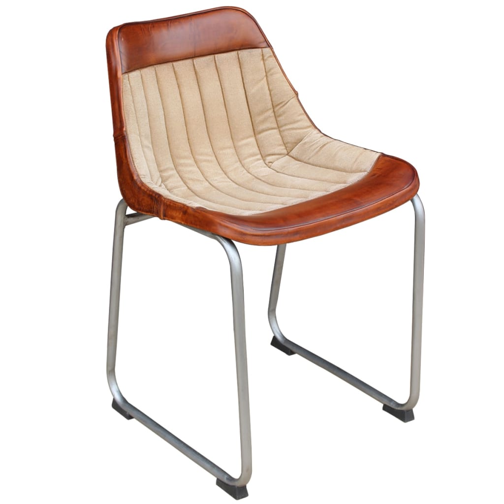 vidaXL Jedálenské stoličky 2 ks hnedo-béžové pravá koža a plátno