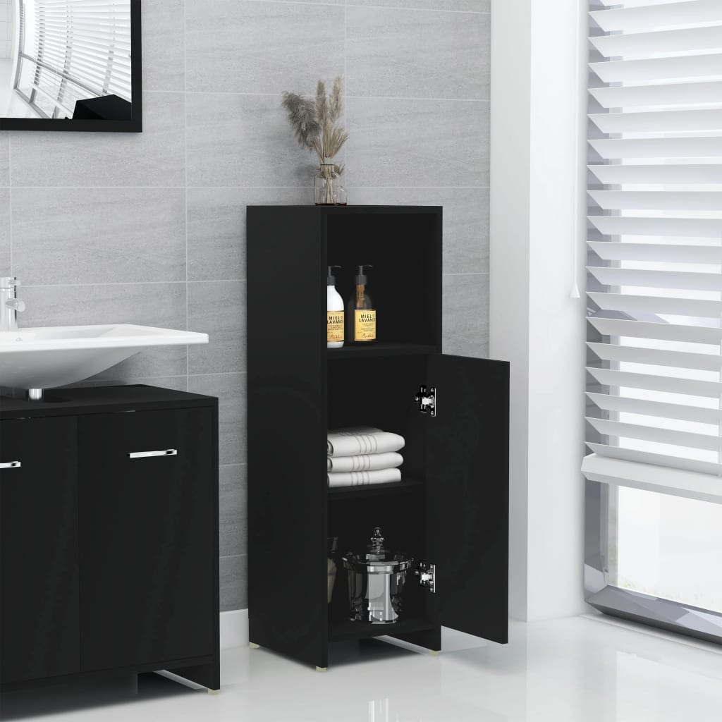 vidaXL Skrinka do kúpeľne, čierna 30x30x95 cm, kompozitné drevo