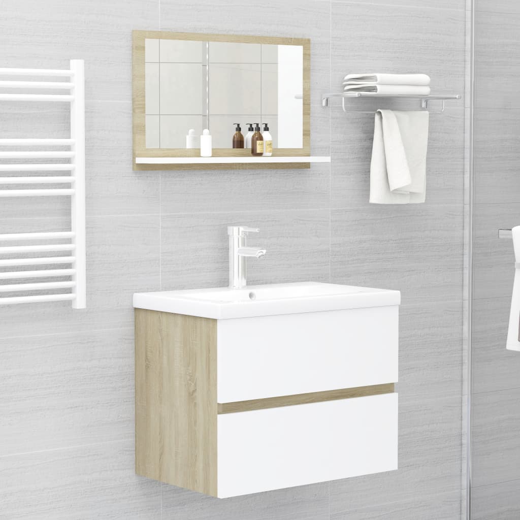 vidaXL Kúpeľňové zrkadlo, biela+sonoma 60x10,5x37 cm, kompozitné drevo