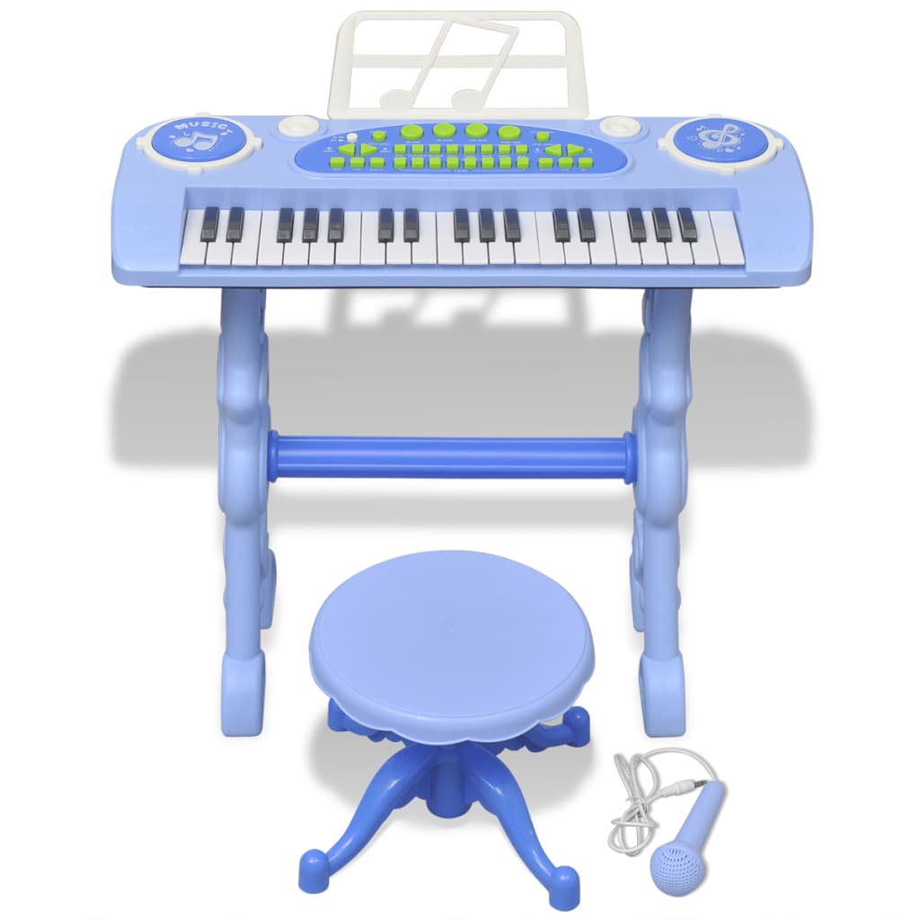 Detský klavír so stoličkou a mikrofónom, 37 klávesov, modrý