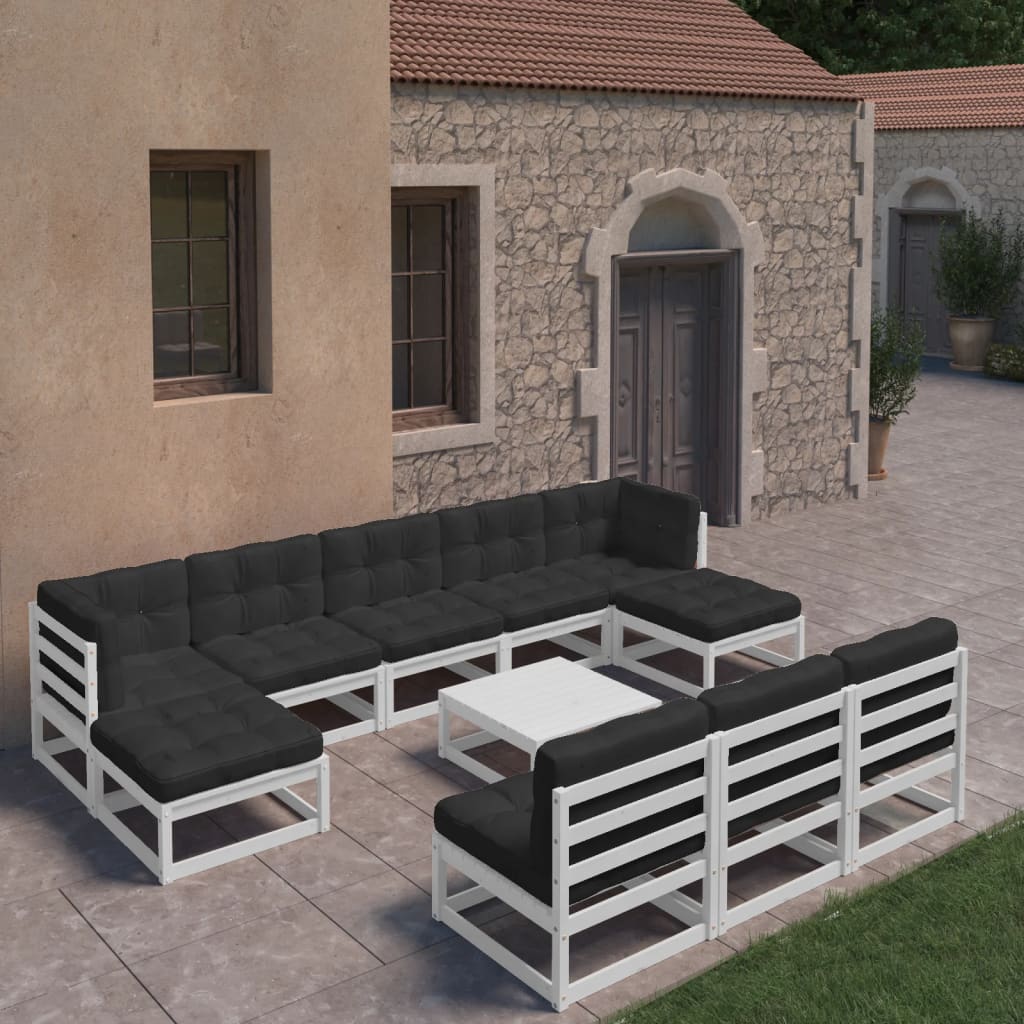 vidaXL 11-dielna záhradná sedacia súprava s podložkami biela borovicový masív