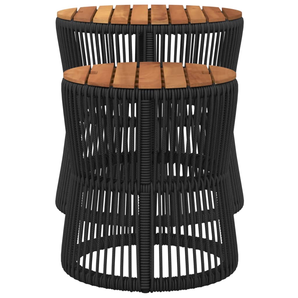 vidaXL Záhradné bočné stolíky s drevenou doskou 2 ks čierne polyratan