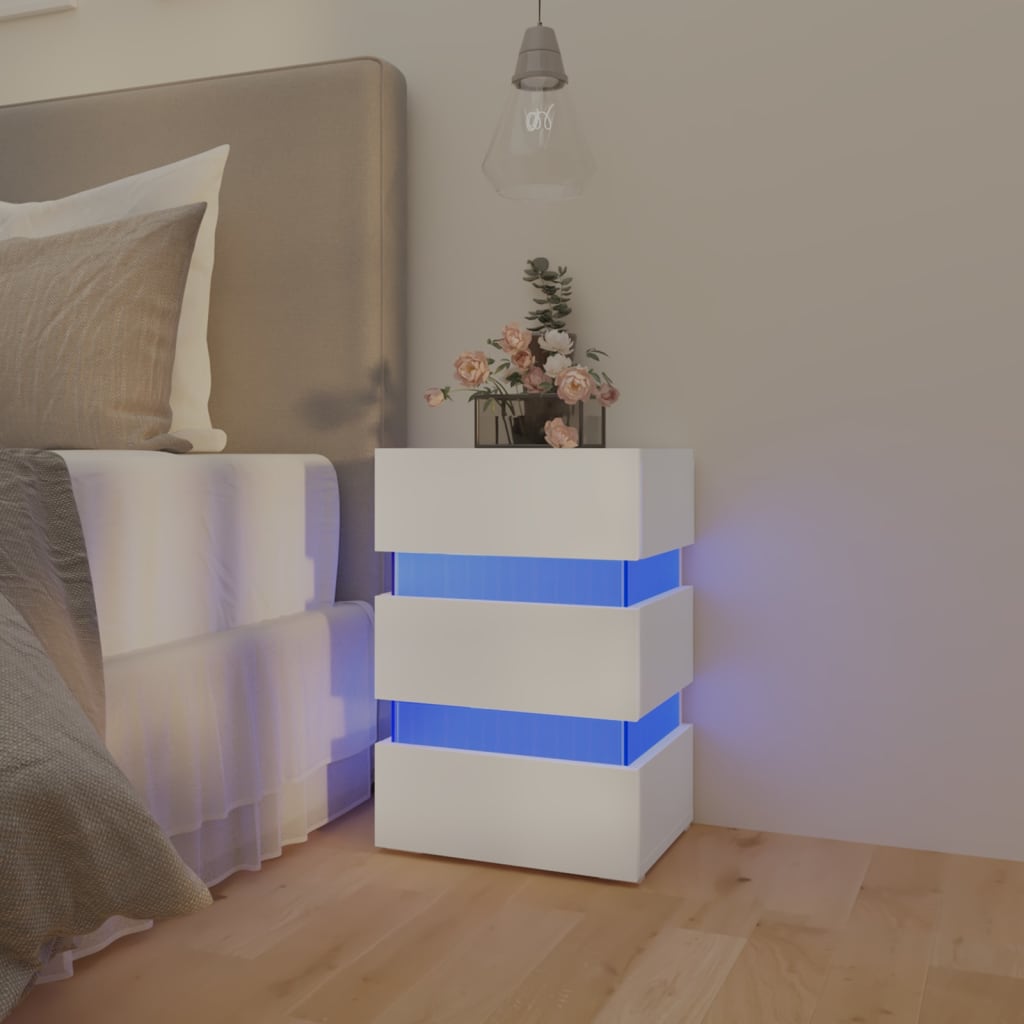 vidaXL Nočný stolík s LED, biely 45x35x67 cm, kompozitné drevo