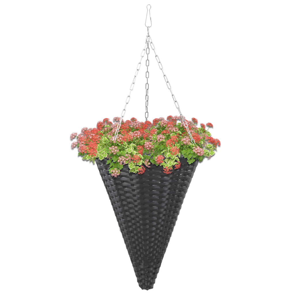 vidaXL Závesné kvetinové koše 2 ks polyratanové čierne
