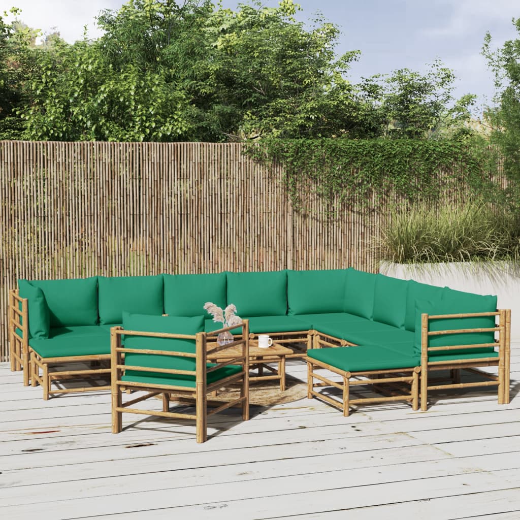 vidaXL 12-dielna záhradná sedacia súprava zelené vankúše bambus