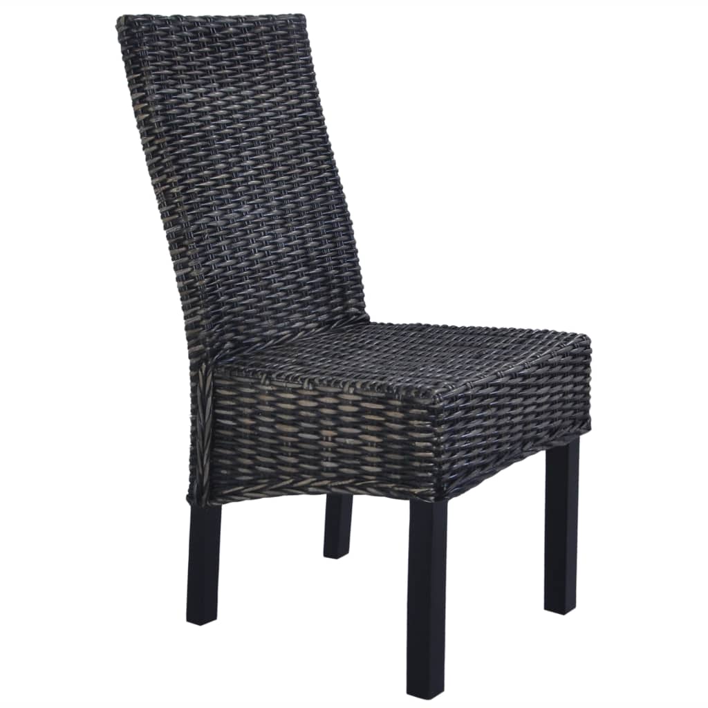 vidaXL Jedálenské stoličky 6 ks, čierne, kubu ratan a mangové drevo
