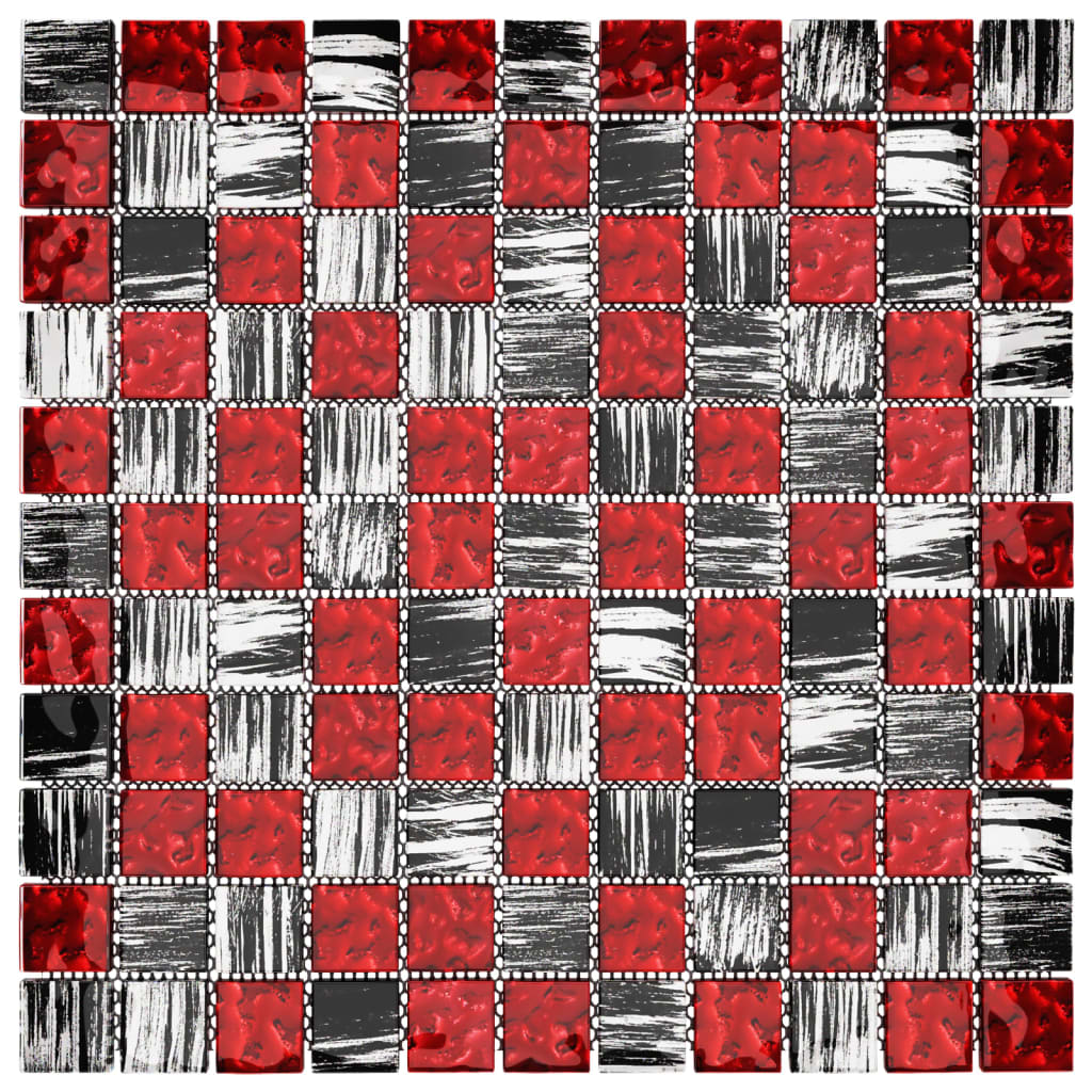 vidaXL Mozaikové dlaždice 11 ks, čierno červené 30x30 cm, sklo