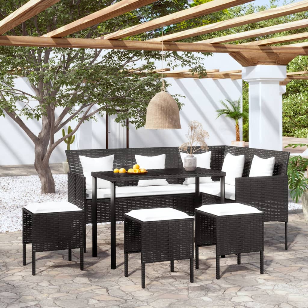 vidaXL 5-dielny záhradný sedací set so sedákmi tvar L polyratan čierny