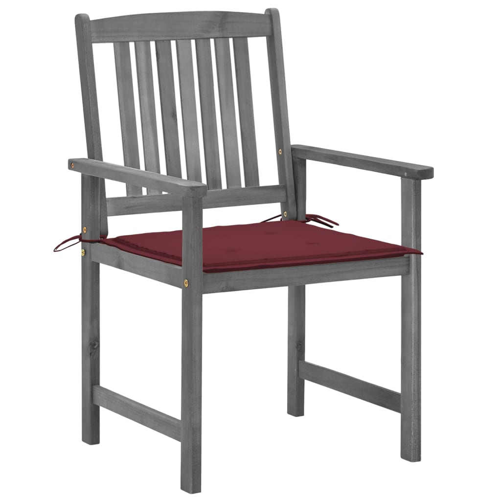 vidaXL Záhradné stoličky s podložkami 4 ks, sivé, akáciový masív