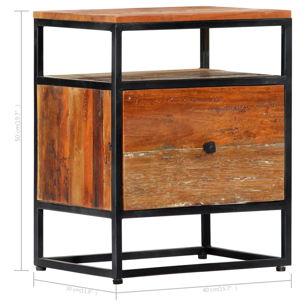 vidaXL Nočný stolík 40x30x50 cm, recyklovaný masív a oceľ