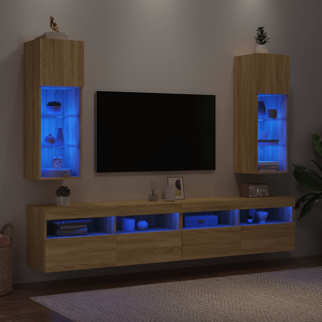 vidaXL TV skrinky s LED svetlami 2 ks dub sonoma 30,5x30x90 cm