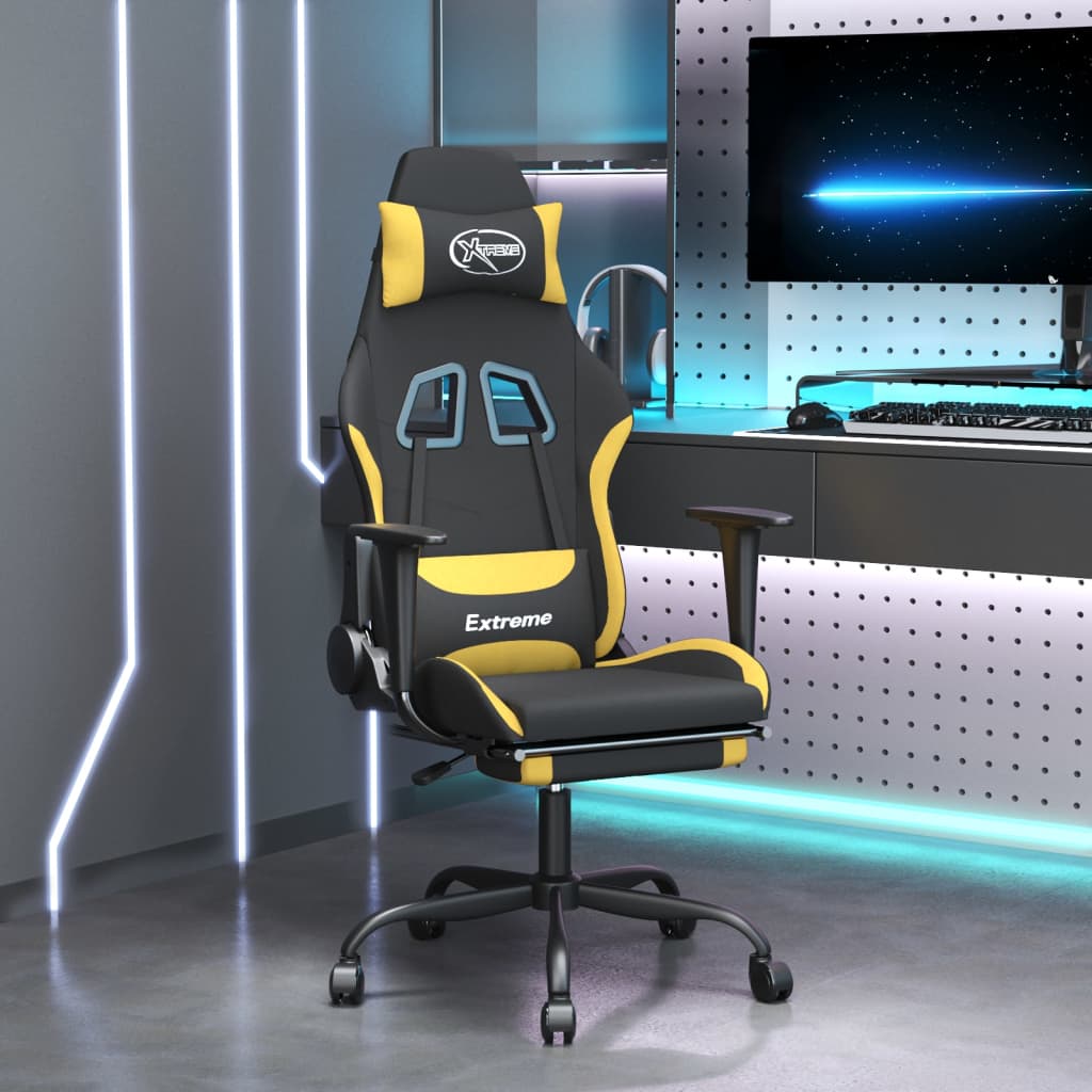 vidaXL Herná stolička s podnožkou čierna a žltá látková
