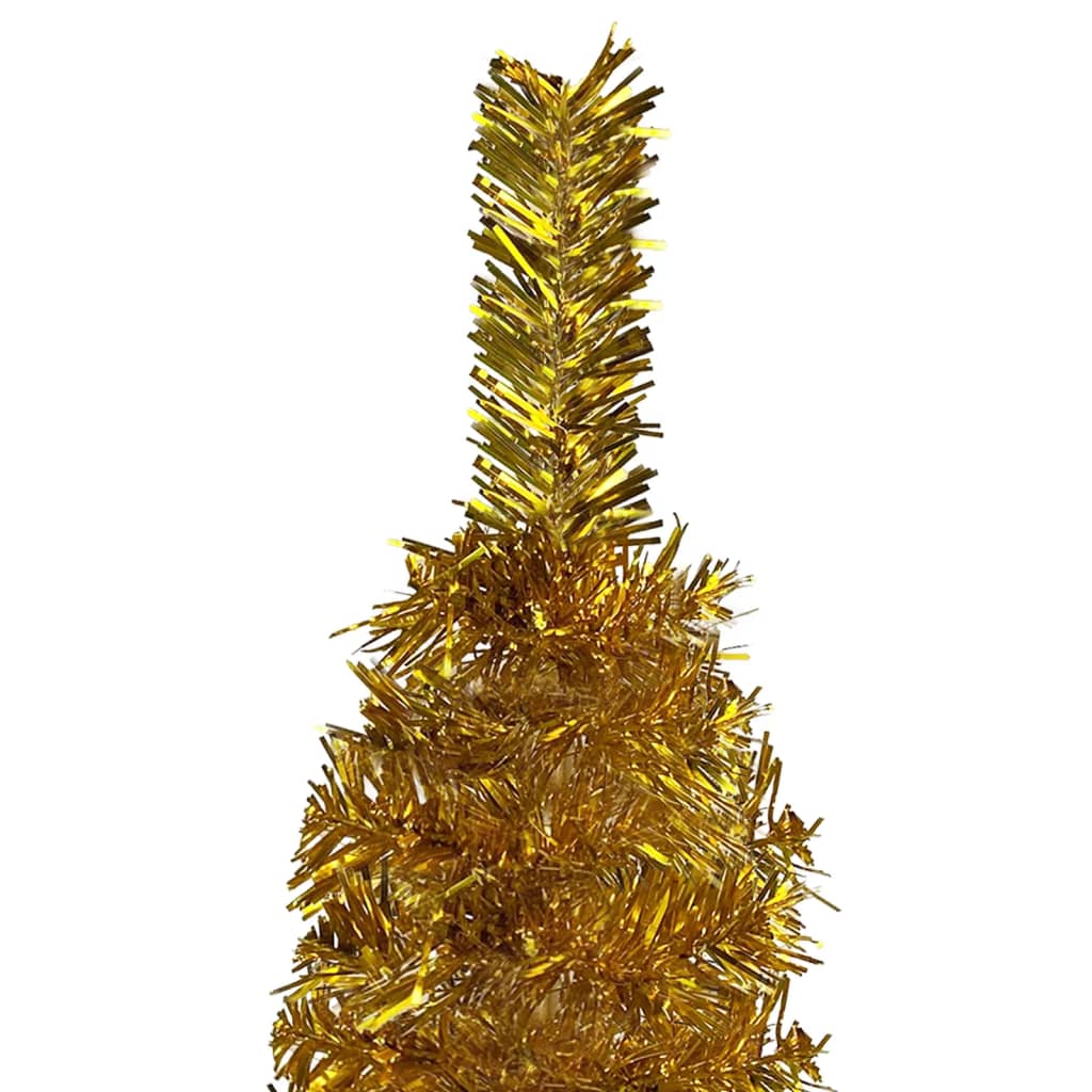 vidaXL Úzky osvetlený vianočný stromček s guľami, zlatý 150 cm